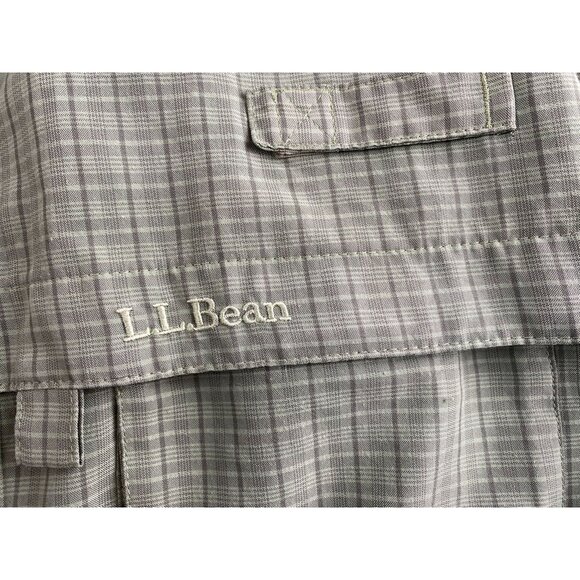 L.L.Bean Men's Shirt M Tall Short Sleeve Button-Up Green Plaid Vented Caped Fish - Picture 6 of 10
